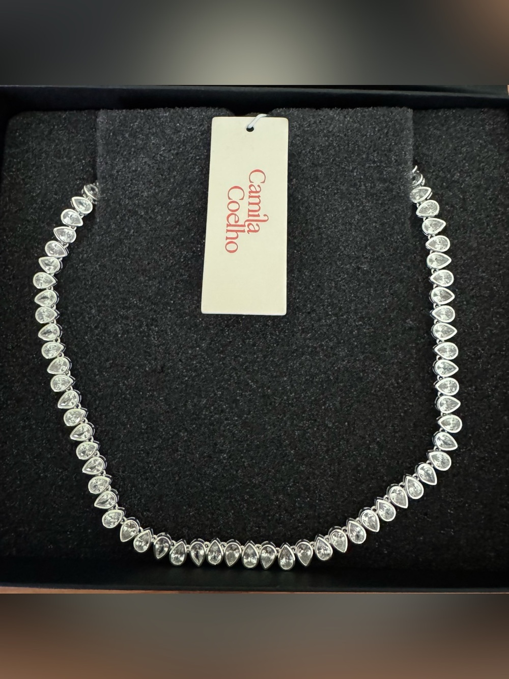 NEW NWT! Camila Coelho Sterling Silver Plated Teardrop Tennis Necklace 15 inches